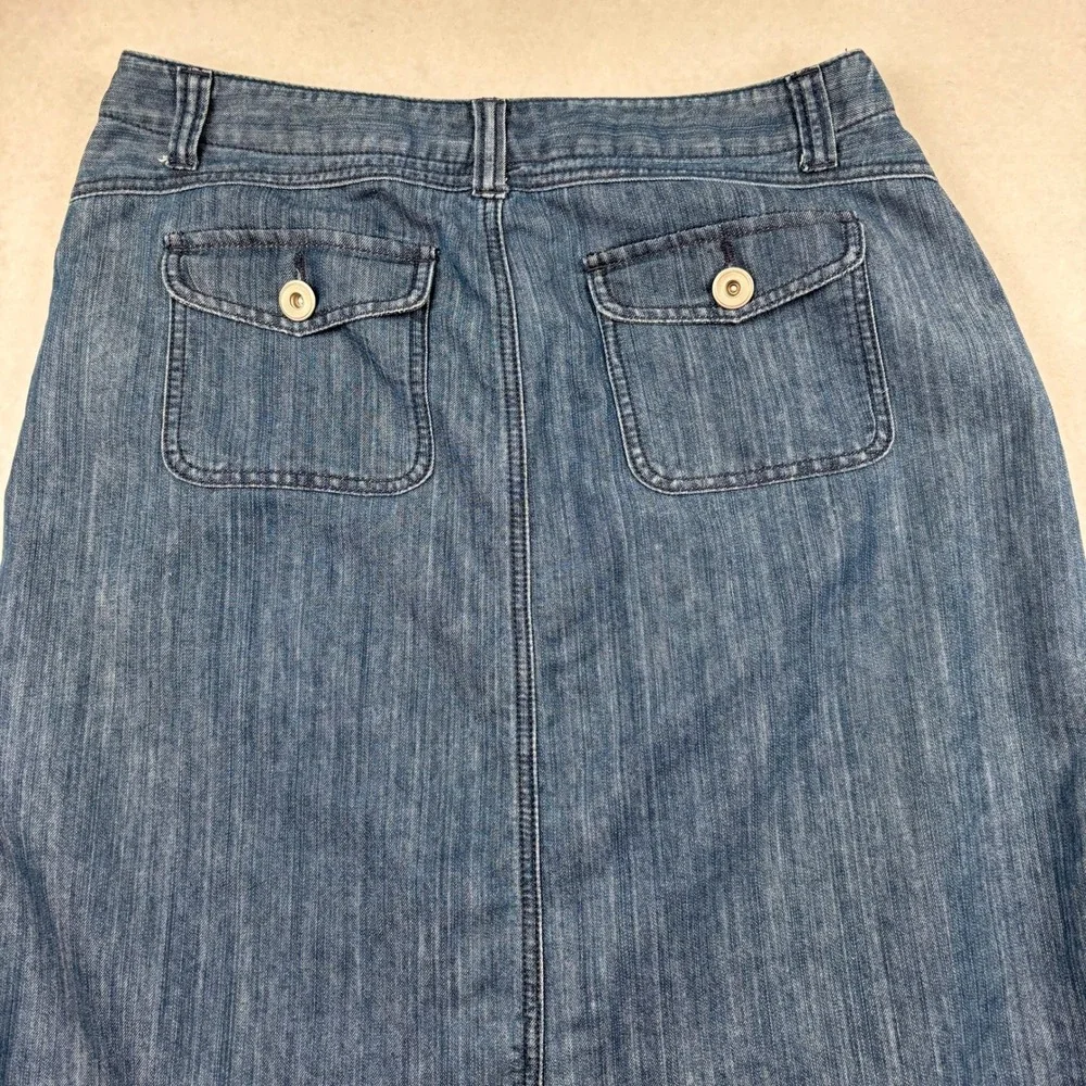 Christopher & Banks Denim Skirt Womens 12 Back Flap Pockets Classic Modest - Picture 4 of 11